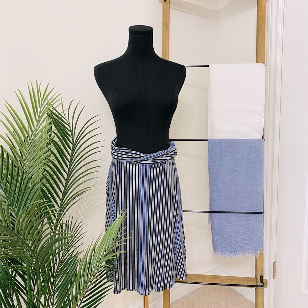 Max Studio Black and Blue Striped Midi Skirt